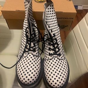 Black and white polka dot Dr. Martens
